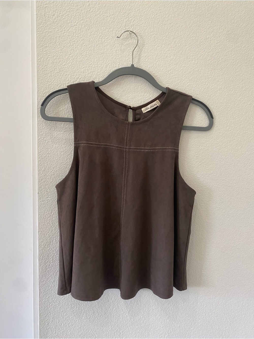 Chloe & Katie Brown Sleeveless Suede-Look Tank Top